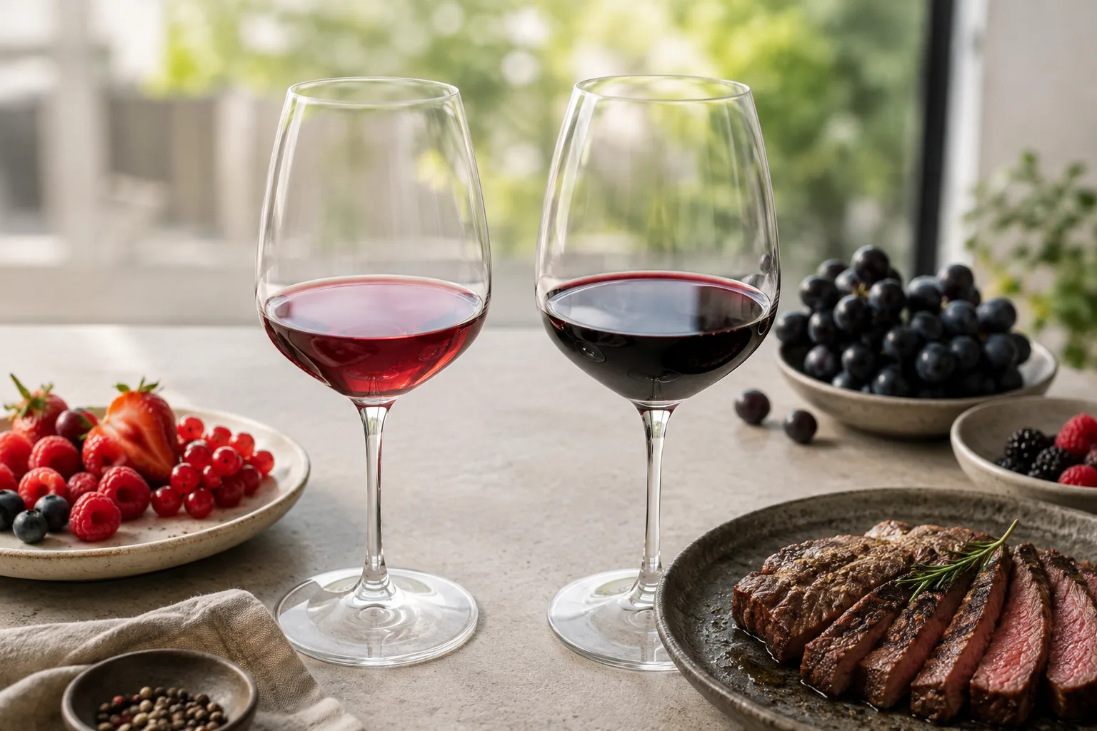 So s&aacute;nh vang đỏ nhẹ v&agrave; vang tannin cao khi nếm rượu
